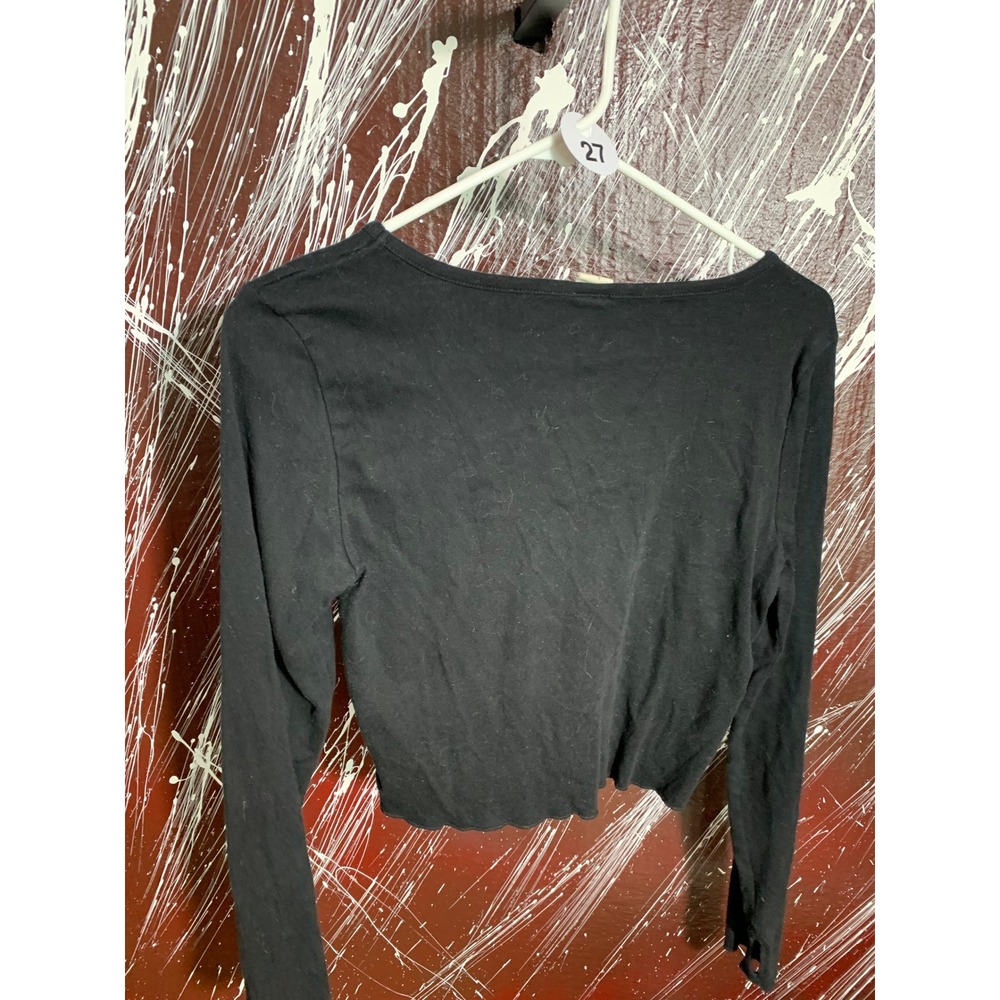 Vibe N' Womens Black Red Dragon Graphic Long Sleeve Crop Top Size Large Cotton - Picture 4 of 7